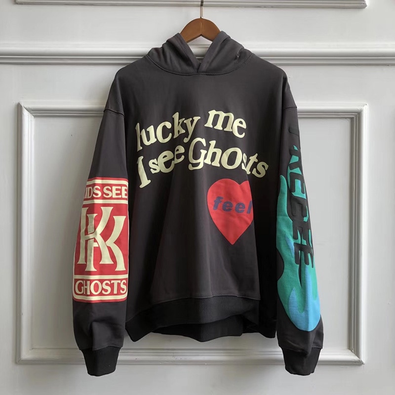 Kanye West" Lucky Me Ghosts" Hooded Sweatshirts 3D Foam Letter Print Men and Women Stranger Things Hoodies